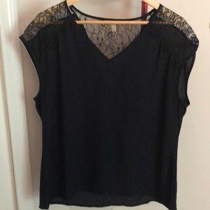 Banana Republic Navy Blouse with Lace Shoulders
